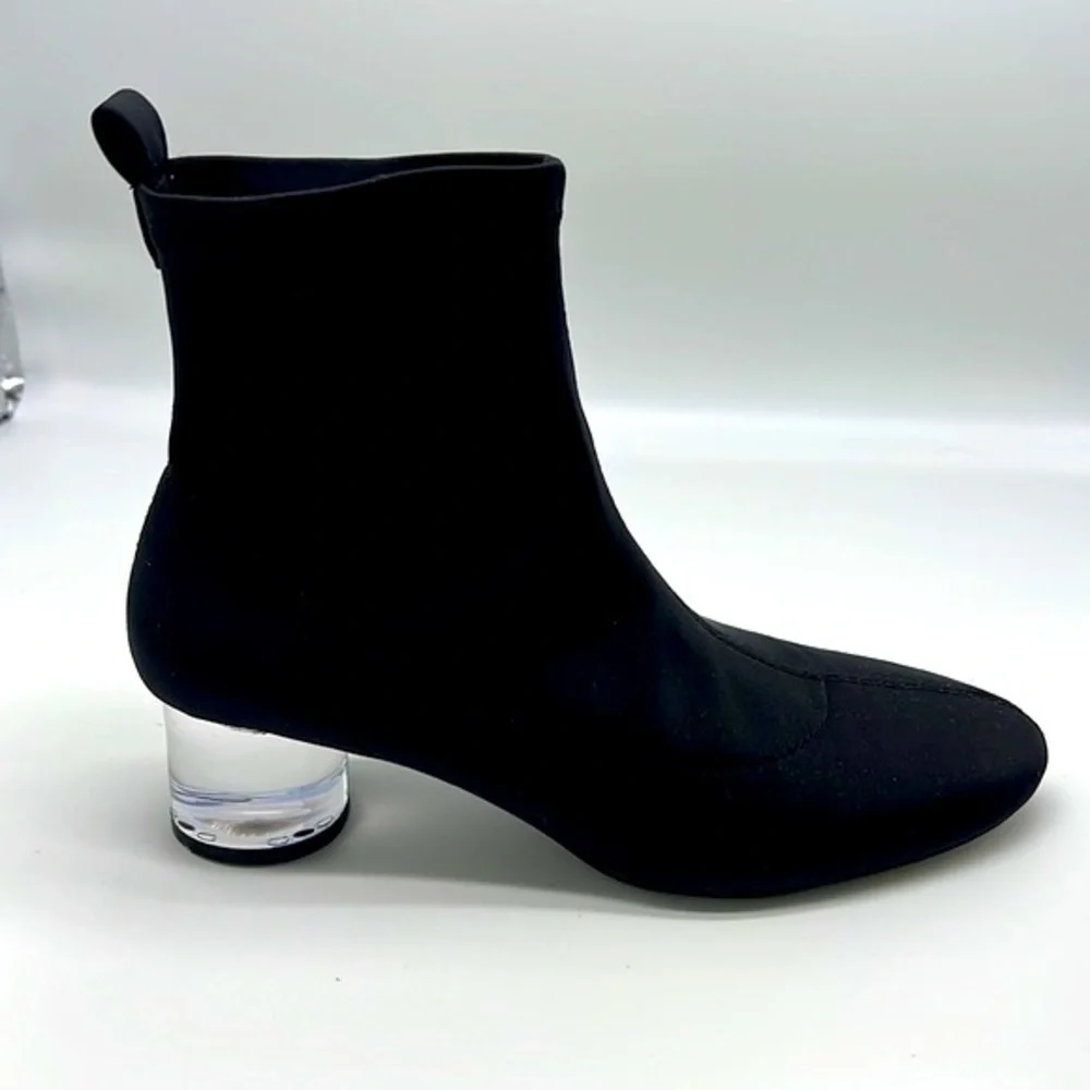 Zara - Black Polyester Sock Ankle Boots With Clear Laminated Heels Size 36